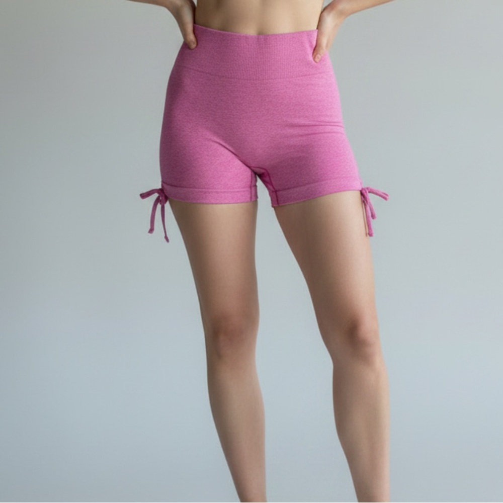 Women's High-Waist Pink Tie-Detail Active Shorts